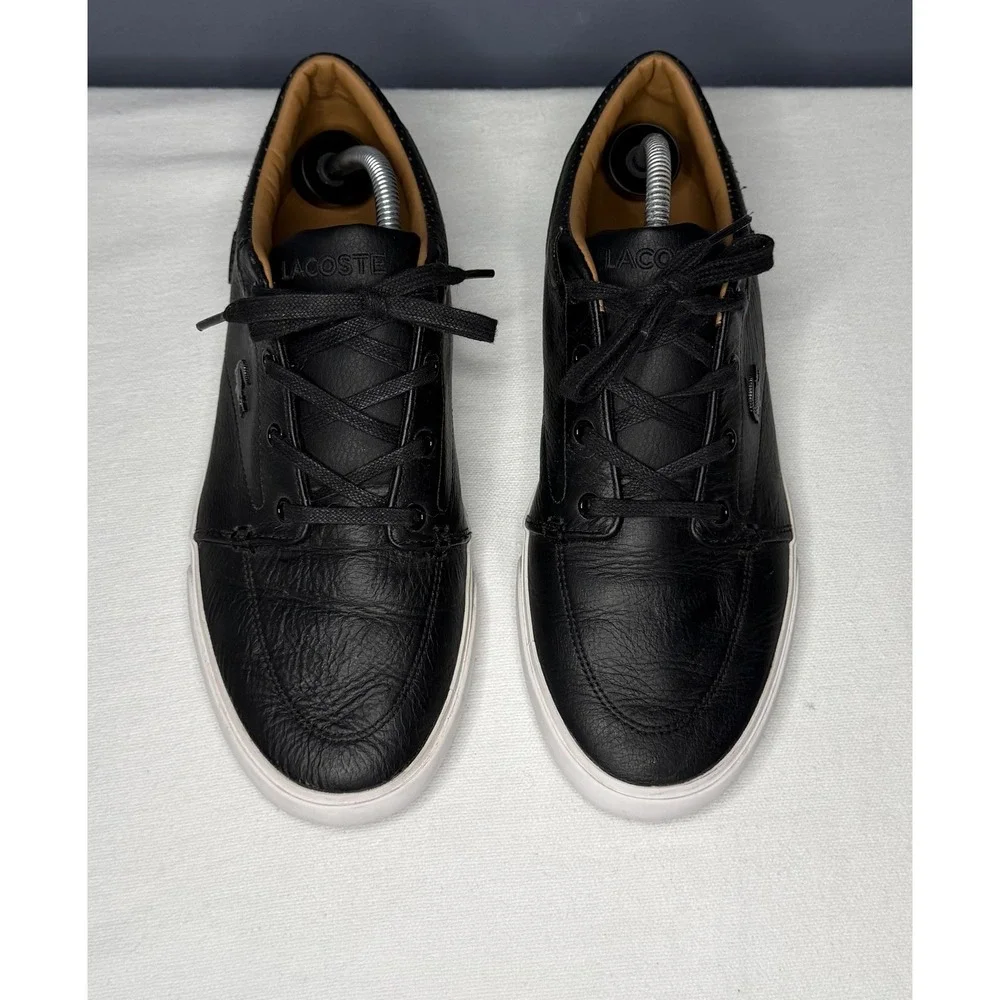 Lacoste Shoes Mens 9 Black Bayliss Vulc PRM Leather Boat Casual Sneakers Preppy